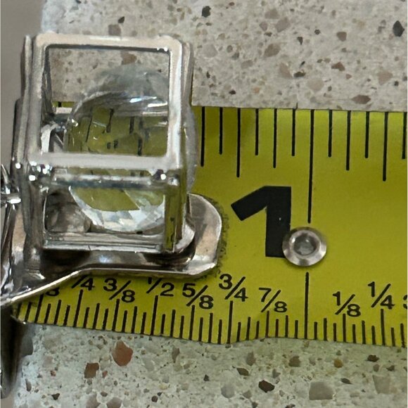 Silver-Tone Box Earrings Clear Rivoli Dangles Pierced Hooks Geometric - Picture 11 of 12